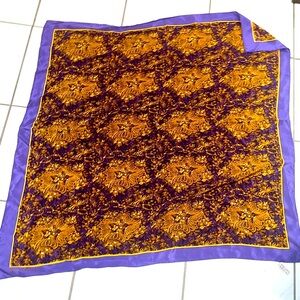 Vintage RARE Anne Klein 100% Silk Purple and Gold Floral Scarf